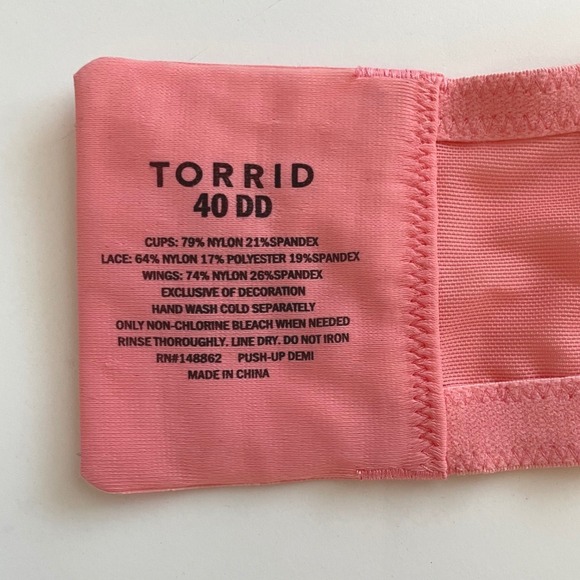 Torrid 40DD Coral Lace Demi Bra Bow Accents Adjustable Straps - Picture 5 of 7